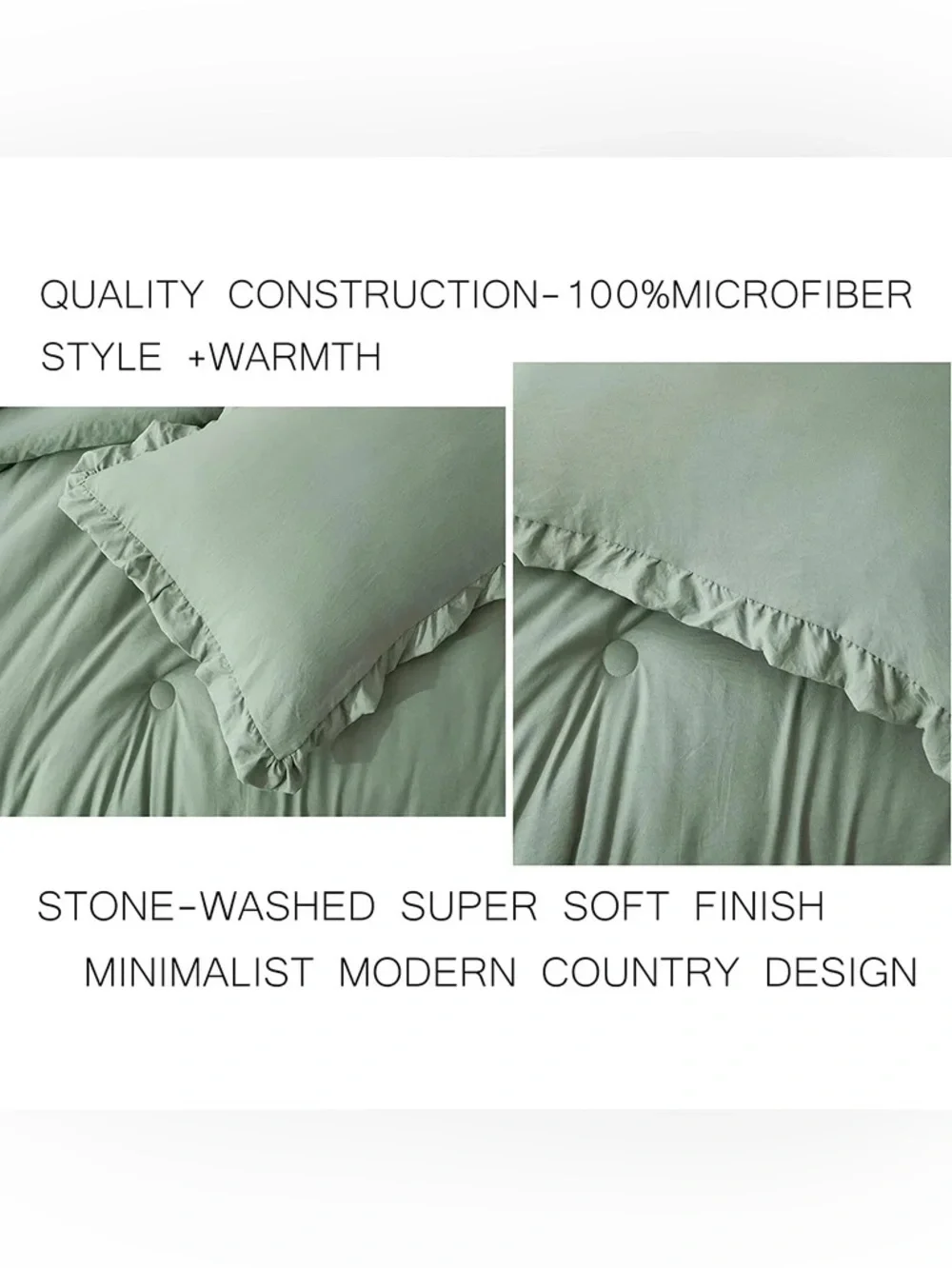 Luxury Sage Green Ruffle Twin 2 piece Comforter Set